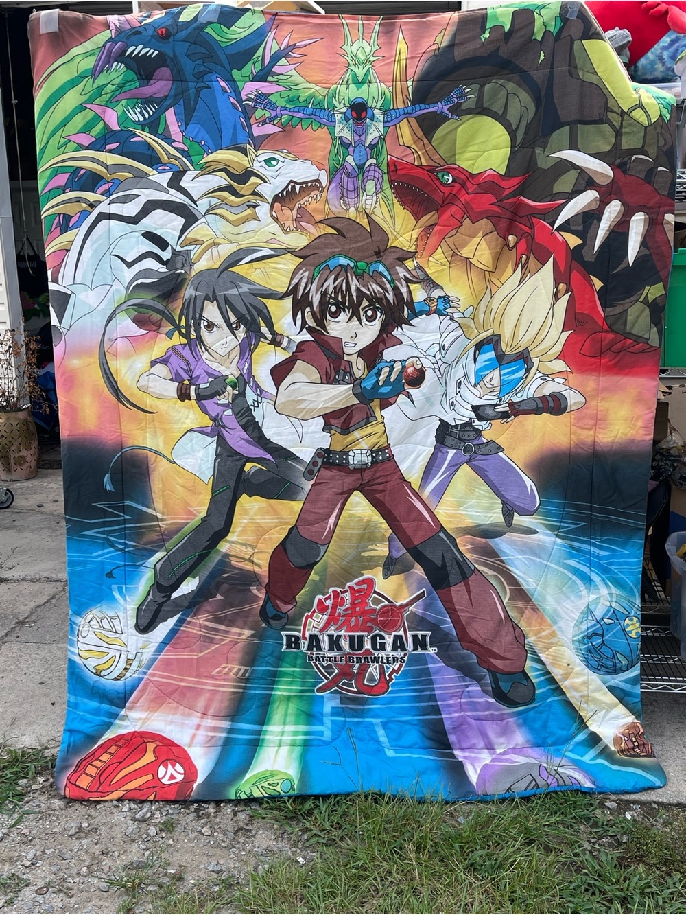 vintage 2009 Bakugan Battle Brawlers animated fleece throw blanket.